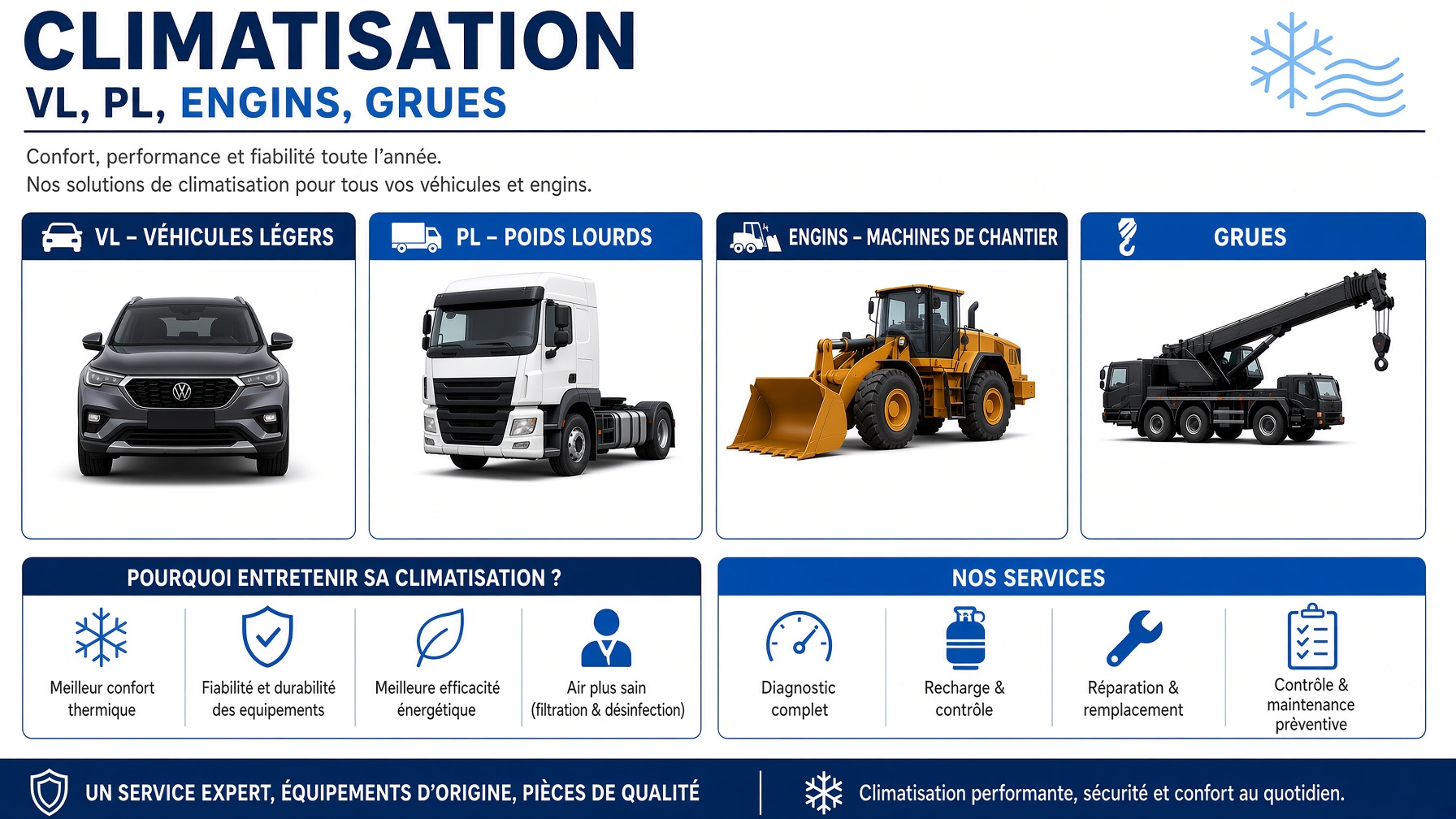 Climatisation VL, PL, engins et grues à La Réunion – Diag'Auto
